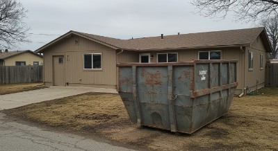dumpster infront of house